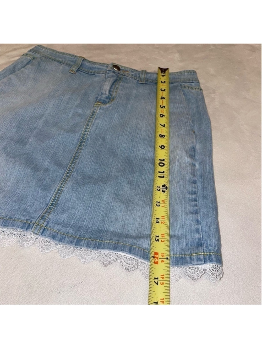 Tommy Hilfiger Y2K Low Rise Lace Trim Denim Mini Skirt Size 4 - Picture 10 of 12